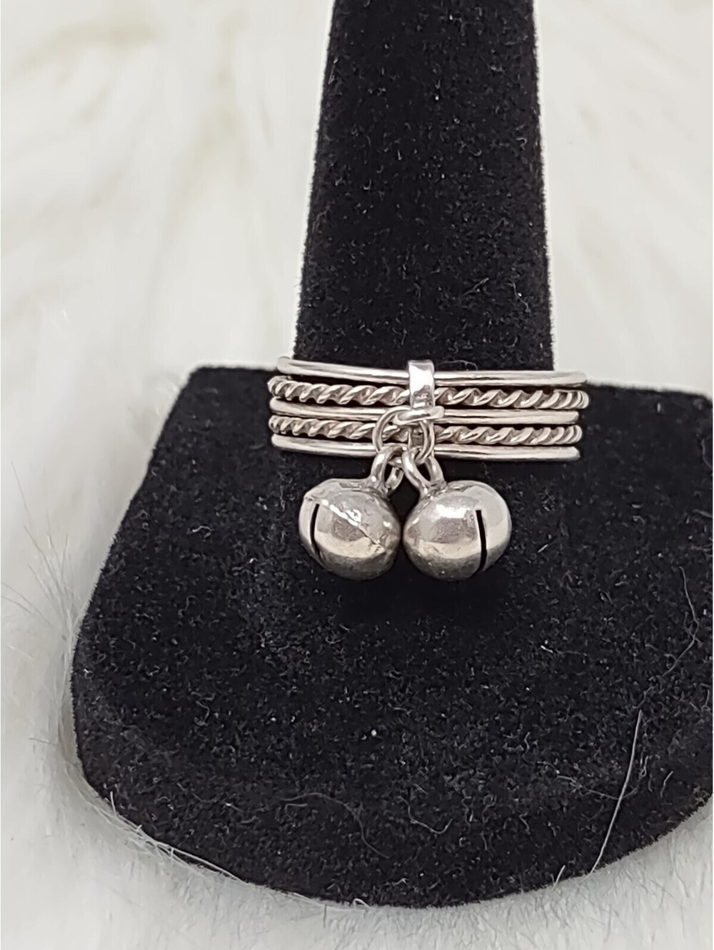 925 Sterling Silver Stacked Dangling Bells Ring Size 7.5